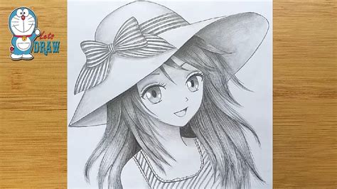 How To Draw Anime Girl With Hat Manga Girl Pencil Sketch