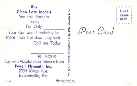 Jacksonville Fl Powell Plymouth Dealership Postcard Ebay