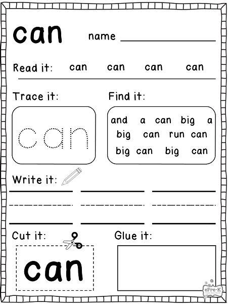 Pre-Kindergarten Sight Words: Can To He Worksheets | 99Worksheets