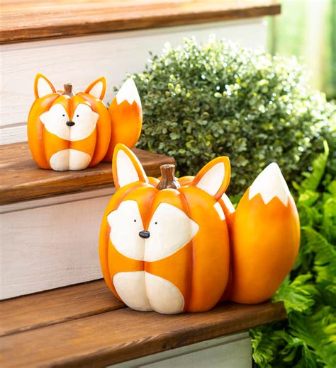 Mother And Baby Fox Pumpkin Statues Set Of 2 The Pumpkin Patch