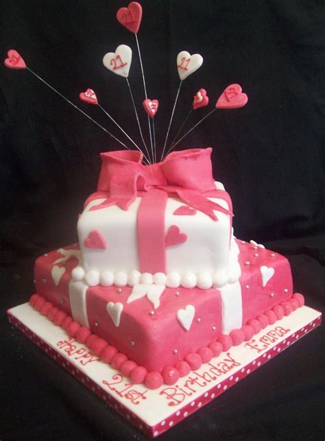 Shocking Pink And White 2 Tier 21st Twrapped Present Birthday Cake