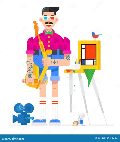 Artist Designer In Cartoon Style Artist In The Workplace Character In