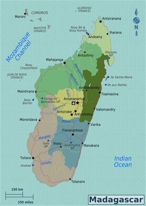 Mozambik kanalı ülkeyi afrika ana kıtası ile birbirinden ayırır. Map of Madagascar (Overview Map/Regions) : Worldofmaps.net - online Maps and Travel Information