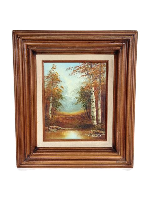 Vintage Oil On Canvas C Inness Framed Art Birch Tree Forest
