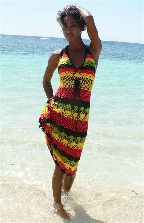 100 Cotton Handmade Crochet Jamaican Color Summer Dress Beach