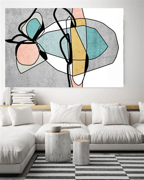 Teal Yellow Minimalist Abstract Mid Century Modern Colorful Canvas Art