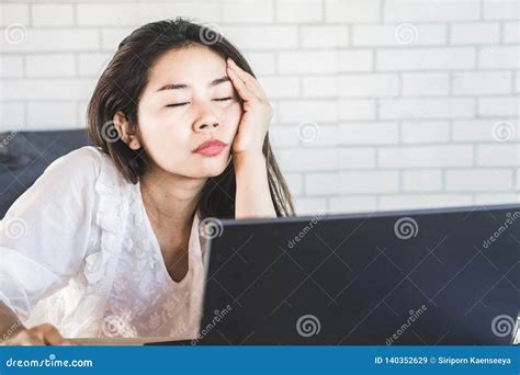 Tired Asian Woman Sleepy Taking A Nap At Work Sitting At Office Stock Image Image Of