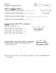 Midsegment theorem for trapezoids the midsegment of a trapezoid is parallel to each base and its length is one half the sum of the lengths of the bases (average of the bases). trapezoids_and_kites_wkst_2.pdf - Geometry Worksheet ...
