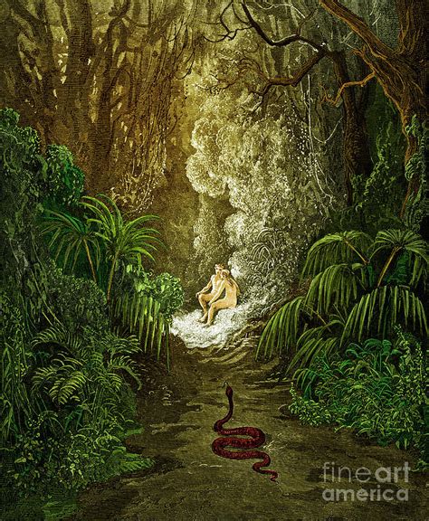 Paradise Lost By Milton The Serpent Approaches Adam And Eve Painting