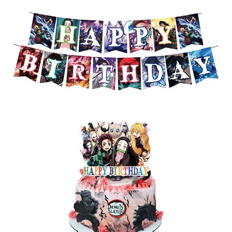 Buy Wuuyaa Demon Slayer Happy Birthday Banner Cake Topper Anime Decor