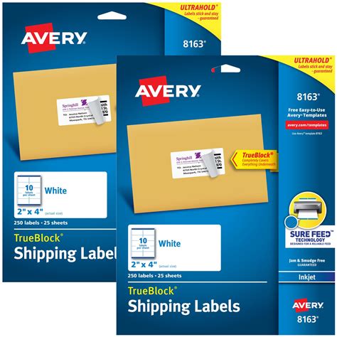 Avery Printable Shipping Labels With Sure Feed 2 X 4 White 2 Packs