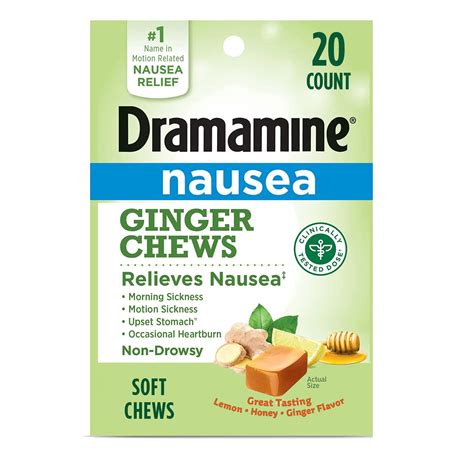 Dramamine Nausea Relief Ginger Chews Soft Chews Lemon Honey Ginger