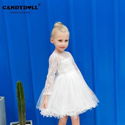 Candydoll 2017 Children Girls Dresses Long Sleeve White Dress Kids Mesh