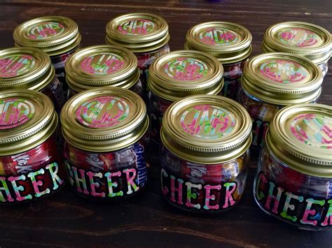 Monogrammed Cheer Mason Jars Filled With Candy Cheer Camp Swag Bags
