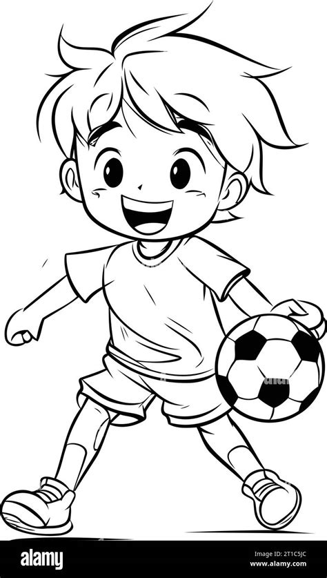 Little Boy Playing Soccer Sketch For Your Design Vector Illustration