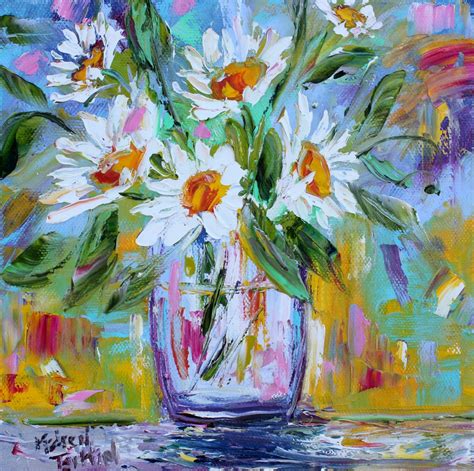 Flowers In Jar Painting Daisy Art Original Oil Impressionism Fine Art