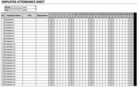 Employee Attendance Sheet Chart Attendance Sheet Attendance Sheet