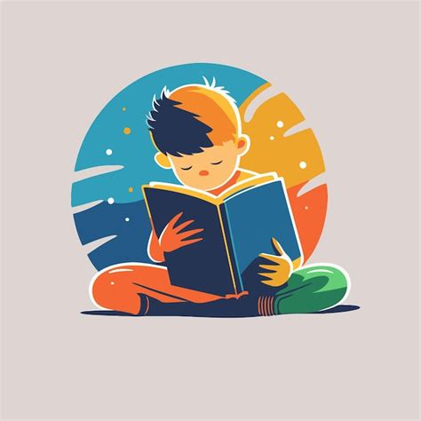 Premium Vector Little Boy Kid Reading Book Logo Icon In Flat Vector