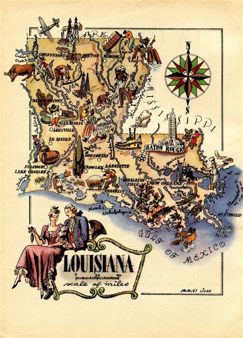 Vintage Map Of Louisiana 1946 United States Usa Illustrated