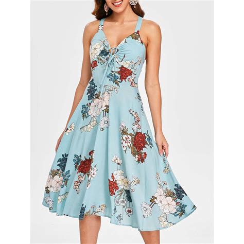 Buy Wipalo Sexy Open Back Floral Print Vintage Dress Women Sleeveless Halter V