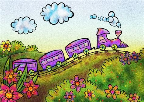 Mewarnai Kereta Api - Contoh Gambar Mewarnai | Seni pensil warna