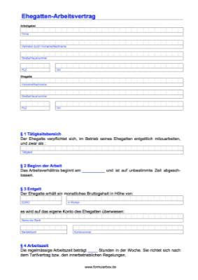 Zu den bekanntesten formularen gehören steuerformulare. Arbeitsvertrag für Ehegatten, Formular (PDF) | Vorlagen ...
