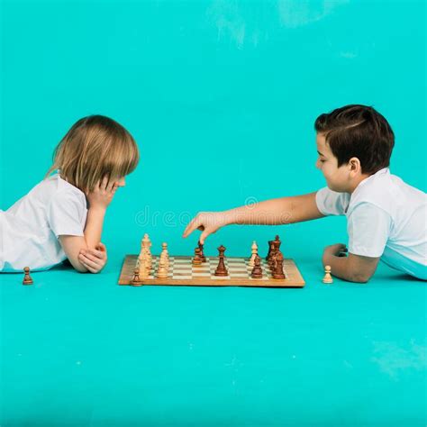 Two Boys Playing Chess Studio Background Sport Stock Photo Image Of
