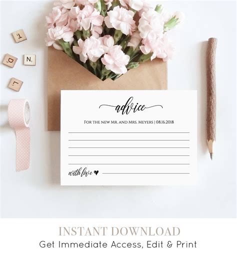 Wedding Advice Card Printable Editable Template Well Wishes For Bride