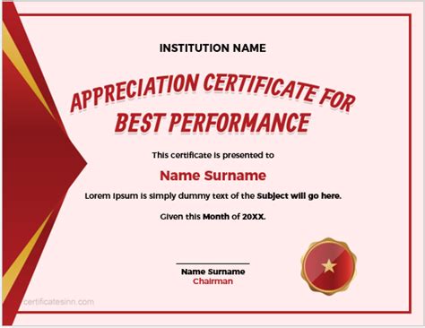 Appreciation Certificate For Best Performance Download