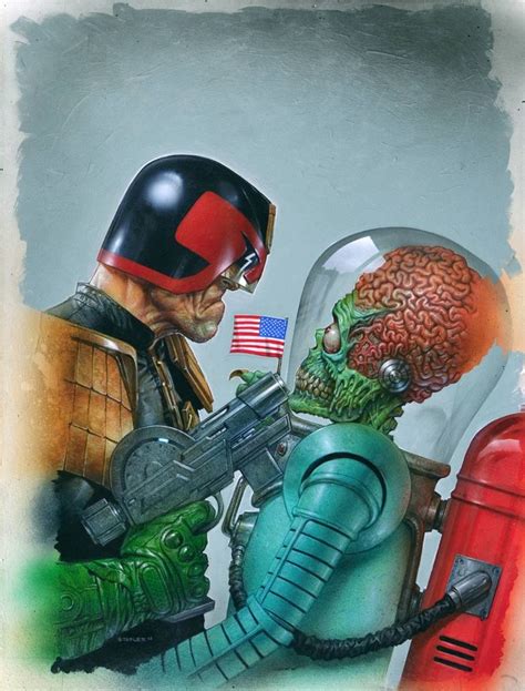 Mars Attacks Judge Dredd Cover Painting Greg Staples Comic Art Mars