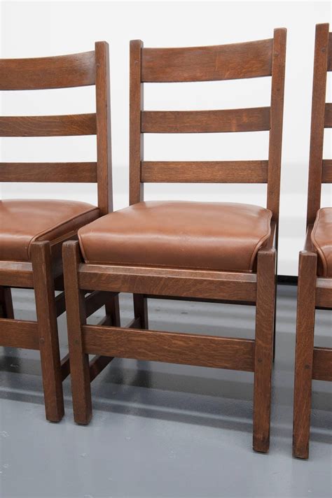 The mission motif is pleased to announce. Gustav Stickley Slatted Set of Six Mission Style Side ...
