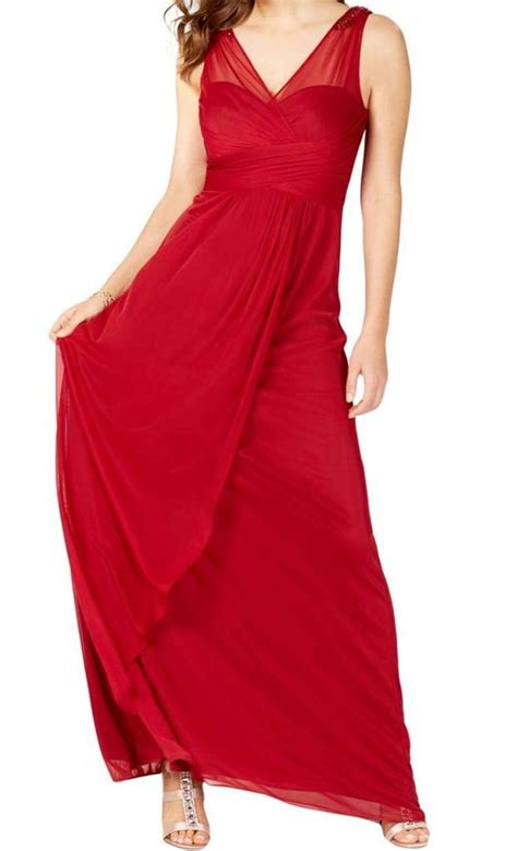 Adrianna Papell Adrianna Papell Cherry Womens Shirred V Neck Gown