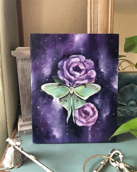 Sierra Briggs Art Abstract Luna Moth Painting Oil Over Acrylic Art