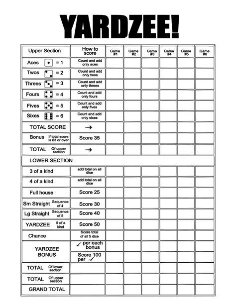 Downloadable Free Printable Yardzee Score Sheet Printable Templates