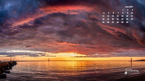 June 2017 Calendar Desktop Wallpaper Sunset Over Lake Michigan In