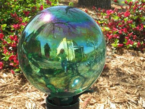 Gazing Ball Handblown Glass Globe Teal Iridescentpurplebluegreen And