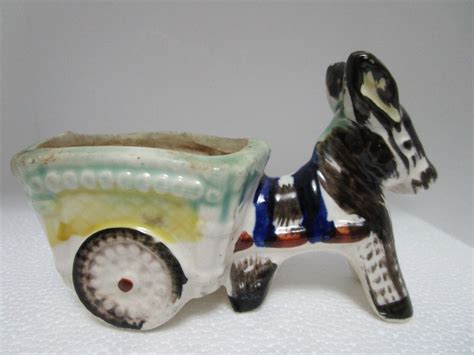 Vintage Ceramic Donkey Pulling Cart Planter Made In Japan 5x25x3 Ebay