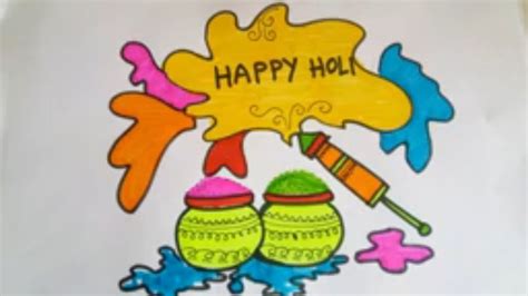 How To Draw Holi Picture Easy Happy Holi Drawing For Kids School