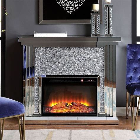 Modern Led Insert Electric Crystal Mirrored Fireplace With Heater Mirrored Furniture Decor