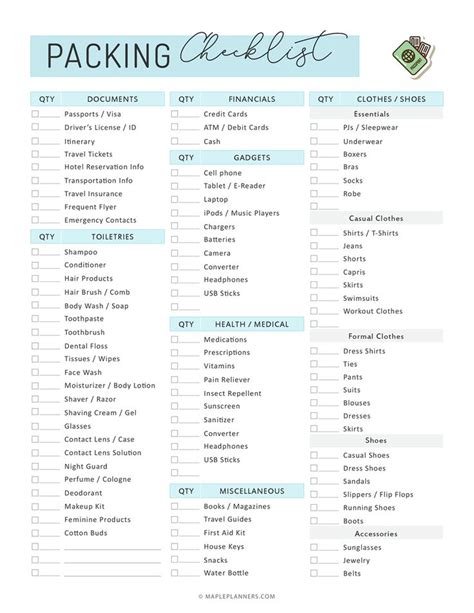 Free Printable Travel Packing Checklist Travel Packing Checklist