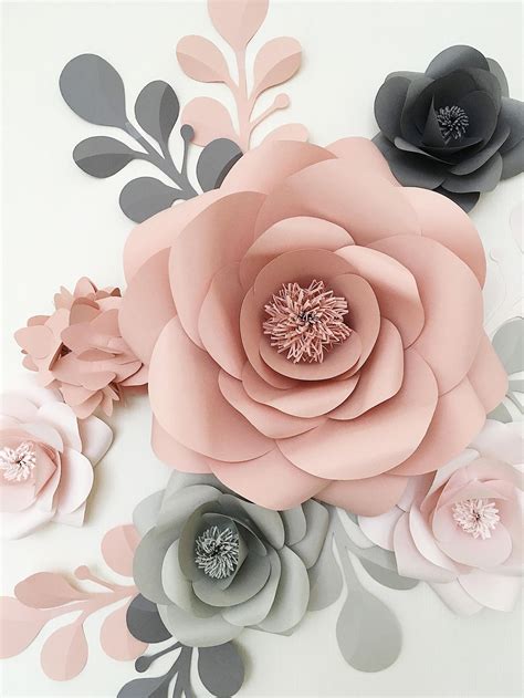 Royal Paper Flower Set In Light Grey Dusty Rose And Grey Etsy Canada