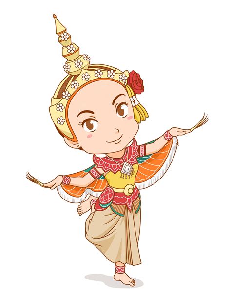 Premium Vector Cartoon Character Of Traditional Thai Dancer In