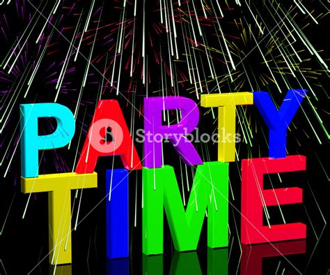 Party Time Word With Fireworks Showing Clubbing Nightlife Or Disco