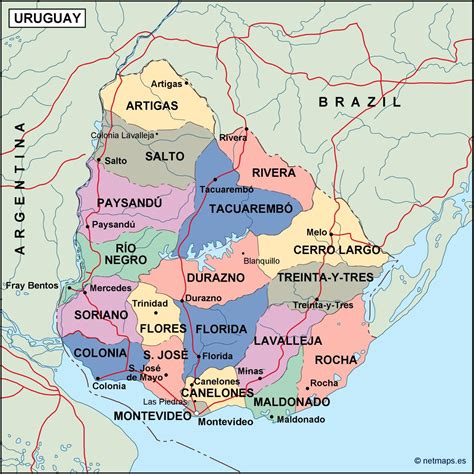 Get more informative uruguay maps like political, physical, location, outline, thematic etc. Uruguay Politische Karte