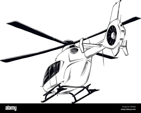 Dibujo Vectorial De Helicóptero En Color Negro Aislado Sobre Fondo
