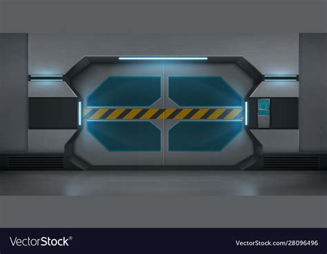 Futuristic Metal Sliding Doors In Spaceship Vector Image