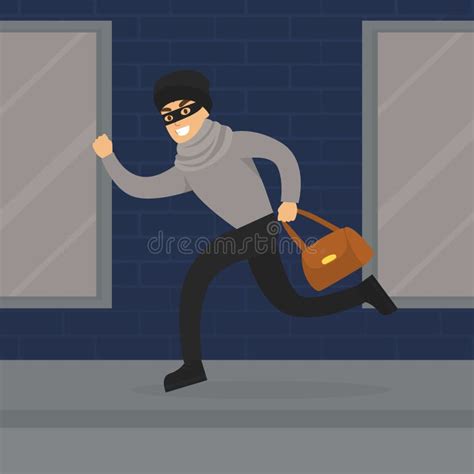 Ladrón Corriendo Con Ladrón De Bolsos Robados Cometiendo Robo Escena