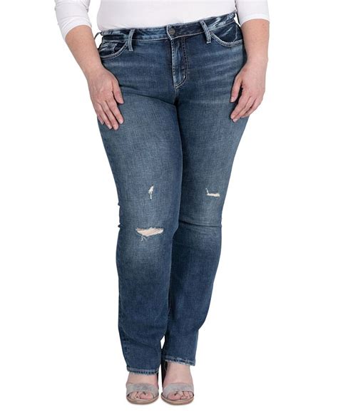 Silver Jeans Co Plus Size Suki Ripped Straight Leg Jeans Macys