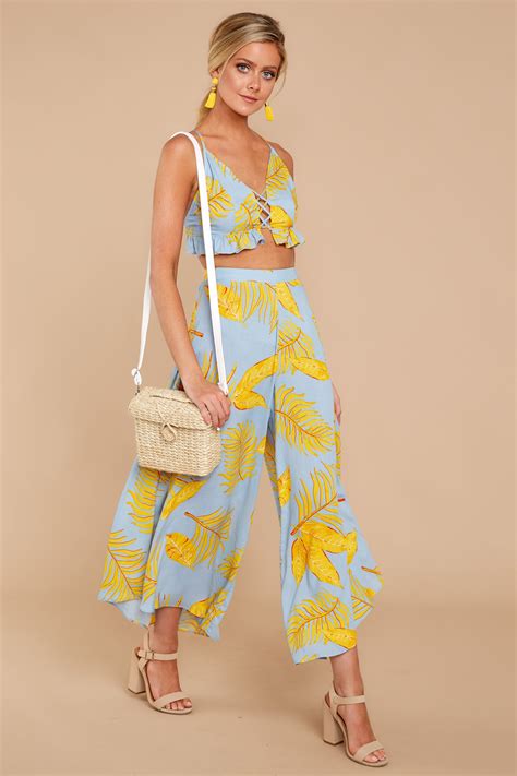 Trendy Tropical Print Two Piece Set - Chic Two Piece Set - $54.00 – Red