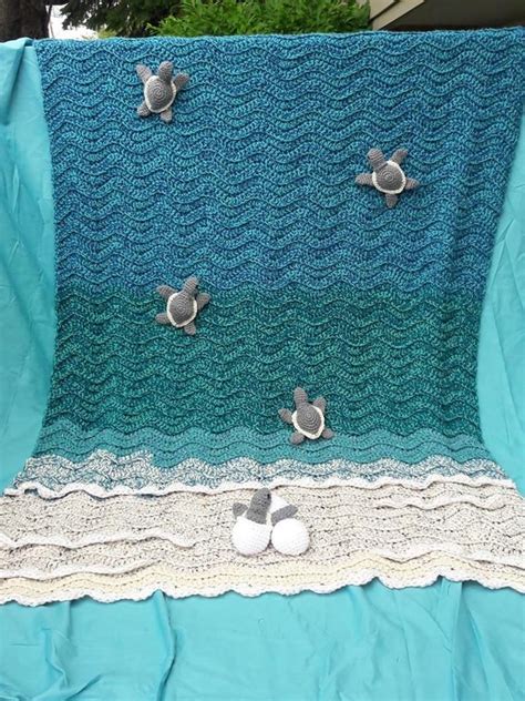 Pre Order Sea Turtle Crochet Throw Blanket Teal Etsy In 2020